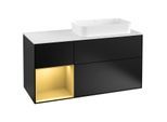 Villeroy und Boch Finion Waschtischunterschrank F271HFPD 120cm, Abdeckplatte white matt, Regal links Gold matt, Black matt lacquer