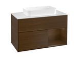 Villeroy und Boch Finion Waschtischunterschrank G251GNGN 100cm, Abdeckplatte white matt, Emotion, Regal rechts Walnut veneer, Walnut veneer