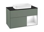 Villeroy und Boch Finion Waschtischunterschrank G252GFGM 100cm, Abdeckplatte black matt, Emotion, Regal rechts Glossy white lacquer, Olive Matt Lacquer