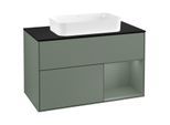 Villeroy und Boch Finion Waschtischunterschrank G252GMGM 100cm, Abdeckplatte black matt, Emotion, Regal rechts Olive Matt Lacquer, Olive Matt Lacquer