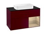 Villeroy und Boch Finion Waschtischunterschrank G252PCHB 100cm, Abdeckplatte black matt, Emotion, Regal rechts Oak Veneer, Peony Matt
