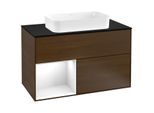 Villeroy und Boch Finion Waschtischunterschrank G242GFGN 100cm, Abdeckplatte black matt, Emotion, Regal links Glossy white lacquer, Walnut veneer