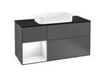 Villeroy und Boch Finion Waschtischunterschrank F292GFGK 120cm, Abdeckplatte black matt, Regal links Glossy white lacquer, Anthracite matt