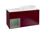 Villeroy und Boch Finion Waschtischunterschrank G271GMHB 120cm, Abdeckplatte white matt, Emotion, Regal links Olive Matt Lacquer, Peony Matt
