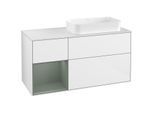 Villeroy und Boch Finion Waschtischunterschrank G271GMGF 120cm, Abdeckplatte white matt, Emotion, Regal links Olive Matt Lacquer, Glossy white lacquer