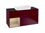 Villeroy und Boch Finion Waschtischunterschrank F292PCHB 120cm, Abdeckplatte black matt, Regal links Oak Veneer, Peony Matt