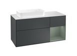 Villeroy und Boch Finion Waschtischunterschrank G281GMHG 120cm, Abdeckplatte white matt, Emotion, Regal rechts Olive Matt Lacquer, Midnight Blue Matt Lacquer