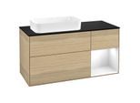 Villeroy und Boch Finion Waschtischunterschrank G282GFPC 120cm, Abdeckplatte black matt, Emotion, Regal rechts Glossy white lacquer, Oak Veneer