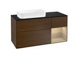 Villeroy und Boch Finion Waschtischunterschrank G282PCGN 120cm, Abdeckplatte black matt, Emotion, Regal rechts Oak Veneer, Walnut veneer