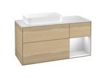 Villeroy und Boch Finion Waschtischunterschrank F281MTPC 120cm, Abdeckplatte white matt, Regal rechts White matt lacquer, Oak Veneer