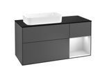 Villeroy und Boch Finion Waschtischunterschrank F282MTGK 120cm, Abdeckplatte black matt, Regal rechts White matt lacquer, Anthracite matt