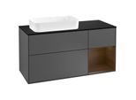 Villeroy und Boch Finion Waschtischunterschrank F282GNGK 120cm, Abdeckplatte black matt, Regal rechts Walnut veneer, Anthracite matt