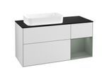 Villeroy und Boch Finion Waschtischunterschrank F282GMMT 120cm, Abdeckplatte black matt, Regal rechts Olive Matt Lacquer, White matt lacquer