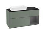 Villeroy und Boch Finion Waschtischunterschrank F282GKGM 120cm, Abdeckplatte black matt, Regal rechts Anthracite matt, Olive Matt Lacquer