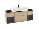 Villeroy und Boch Finion Waschtischunterschrank G212HGPC 160cm, Abdeckplatte black matt, Emotion, Regale Midnight matt lacquer, Oak Veneer