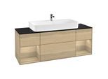 Villeroy und Boch Finion Waschtischunterschrank F212PCPC 160cm, Abdeckplatte black matt, Regale Oak Veneer, Oak Veneer