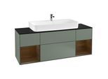 Villeroy und Boch Finion Waschtischunterschrank F212GNGM 160cm, Abdeckplatte black matt, Regale Walnut veneer, Olive Matt Lacquer