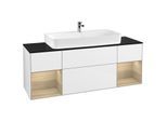 Villeroy und Boch Finion Waschtischunterschrank F212PCGF 160cm, Abdeckplatte black matt, Regale Oak Veneer, Glossy white lacquer