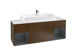 Villeroy und Boch Finion Waschtischunterschrank F211HGGN 160cm, Abdeckplatte white matt, Regale Midnight matt lacquer, Walnut veneer
