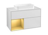 Villeroy und Boch Finion Waschtischunterschrank G241HFMT 100cm, Abdeckplatte white matt, Emotion, Regal links Gold matt, White matt lacquer
