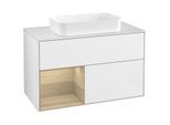 Villeroy und Boch Finion Waschtischunterschrank G241PCGF 100cm, Abdeckplatte white matt, Emotion, Regal links Oak Veneer, Glossy white lacquer