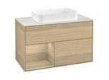 Villeroy und Boch Finion Waschtischunterschrank F241PCPC 100x60,3cm, Abdeckplatte white matt, Regal links Oak Veneer, Oak Veneer