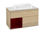 Villeroy und Boch Finion Waschtischunterschrank F241HBPC 100x60,3cm, Abdeckplatte white matt, Regal links Peony, Oak Veneer