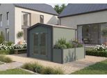 Gartenhaus WEKA "Killarney", grüngrau, anthrazit, ohne Fußboden, ohne Dacheindeckung, Massivholz, Gartenhäuser, Gartenhaus, Doppeltür mit Lamellen, inkl. Hochbeet