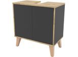 Waschtisch WELLTIME, basalt grau, B:60cm H:63cm T:32,5cm, ABS-Kunststoff, Holzwerkstoff, Waschtische, Waschtisch