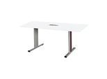 Schäfer Shop Select Besprechungstisch Planova Basic, mit Tischanschlussfeld, Rechteck, T-Fuss, B 1600 x T 800 x H 717 mm, weiss/weissaluminium RAL 9006