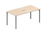 Schäfer Shop Genius Konferenztisch, 3-fach Tischanschlussfeld, Rechteck, 4-Fuss Rundrohr, B 1600 x T 800 x H 720-840 mm, Ahorn/weissaluminium RAL 9006