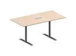 Schäfer Shop Genius Konferenztisch MODENA FLEX, 3-fach Anschluss, Rechteck, T-Fuss Rundrohr, B 1600 x T 800 x H 650-850 mm, Ahorn/weissalu