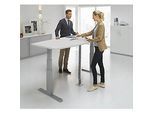 Schäfer Shop Select Besprechungstisch ERGO-T, mit Anschluss, elektrisch höhenverstellbar, Boot, T-Fuss, B 2000 x H 640-1300 mm, lichtgrau/weissalu