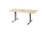Schäfer Shop Select Besprechungstisch Planova Basic, mit Tischanschlussfeld, Rechteck, T-Fuss, B 1600 x T 800 x H 717 mm, Ahorn/weissaluminium RAL 9006