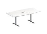Schäfer Shop Genius Konferenztisch MODENA FLEX, mit Tischanschlussfeld, Boot, T-Fuss Rundrohr, B 2000 x H 650-850 mm, weiss/weissaluminium RAL 9006