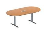Schäfer Shop Genius Konferenztisch MODENA FLEX, 3-fach Anschluss, Oval, T-Fuss Rechteckrohr, B 2000 x T 1000 x H 650-850 mm, Buche/weissalu