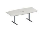 Schäfer Shop Genius Konferenztisch MODENA FLEX, 3-fach Anschluss, Boot, T-Fuss Rechteckrohr, B 2000 x H 650-850 mm, lichtgrau/weissalu