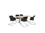 Schäfer Shop Select Besprechungstisch Planova Basic, mit Tischanschlussfeld, Oval, T-Fuss, B 2000 x T 1000 x H 717 mm, Ahorn/weissaluminium RAL 9006
