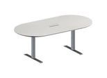 Schäfer Shop Genius Konferenztisch MODENA FLEX, 3-fach Anschluss, Oval, T-Fuss Rechteckrohr, B 2000 x T 1000 x H 650-850 mm, lichtgrau/weissalu