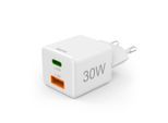 HAMA Schnelllade-Gerät "Schnelladegerät, 1x USBC, 1x USB-A, 30W, PD, Qualcomm Quick Charge™", weiß, B:3,4cm H:2,9cm T:3,5cm, Ladegeräte, Schnelllade-Gerät
