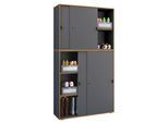 Aktenschrank VCM "Büroschrank Aktenschrank Schiebetüren Salia 5fach", schwarz (anthrazit), B:100cm T:37cm, Obermaterial: 100% Holz Wood., Schränke, Aktenschrank