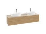 Villeroy und Boch Antao Waschtisch-Unterschrank L28053HN mit Beleuchtung, 160x36x50cm, Hahnloch, Waschbeckenplattenfarbe botticino, honey oak