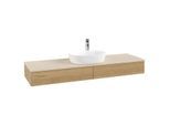 Villeroy und Boch Antao Waschtisch-Unterschrank L14053HN mit Beleuchtung, 160x19x50cm, Hahnlochbohrung, Waschbeckenplattenfarbe botticino, honey oak