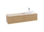 Villeroy und Boch Antao Waschtisch-Unterschrank L27153HN mit Beleuchtung mit Struktur, 160x36x50cm, Hahnloch, Waschbeckenplattenfarbe botticino, honey oak