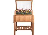 needs&wants® Großes Hochbeet mit Frühbeet-Aufsatz Abdeckung aus Holz für Garten Balkon, Pflanzbeet mit Gewächshaus Frühbeetkasten mit Deckel Dach Haube Ablage Pflanzkasten, 90 x 57 x 112,5 cm, braun