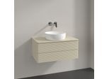 Villeroy und Boch Antao Waschtisch-Unterschrank L19150HJ mit Beleuchtung, 80x36x50cm, Hahnloch, Waschbeckenplattenfarbe Lack, silk grey matt lacquer