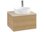 Villeroy und Boch Antao Waschtisch-Unterschrank L29153HN mit Beleuchtung, 60x36x50cm, Hahnloch, Waschbeckenplattenfarbe botticino, honey oak