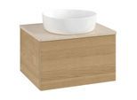 Villeroy und Boch Antao Waschtisch-Unterschrank L29113HN mit Beleuchtung mit Struktur, 60x36x50cm, Waschbeckenplattenfarbe botticino, honey oak