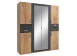 P & B , Graphitfarben, Eichefarben , Holzwerkstoff , 5 Fächer , 4 Schublade(n) Schubladen , 180x208x58 cm , BQ - Bündnis für Qualität, Made in Germany, DIN EN ISO 9001 , in verschiedenen Größen erhältlich, in verschiedenen Holzdekoren erhältlich, Schrankfront mit Spiegel , Schlafzimmer, Kleiderschränke, Drehtürenschränke