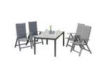 Gardenson , Graphitfarben, Dunkelgrau , Metall, Glas, Textil , Stuhl klappbar, Tisch mit Glasplatte , Gartenmöbel, Gartenmöbel-Sets, Gartengarnituren